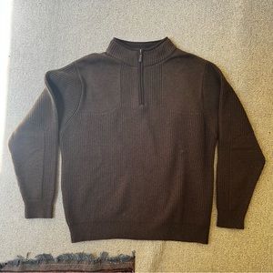 Men’s L.L. Bean Brown Merino Lambs’ Wool Half Zip-Up Sweater Size L